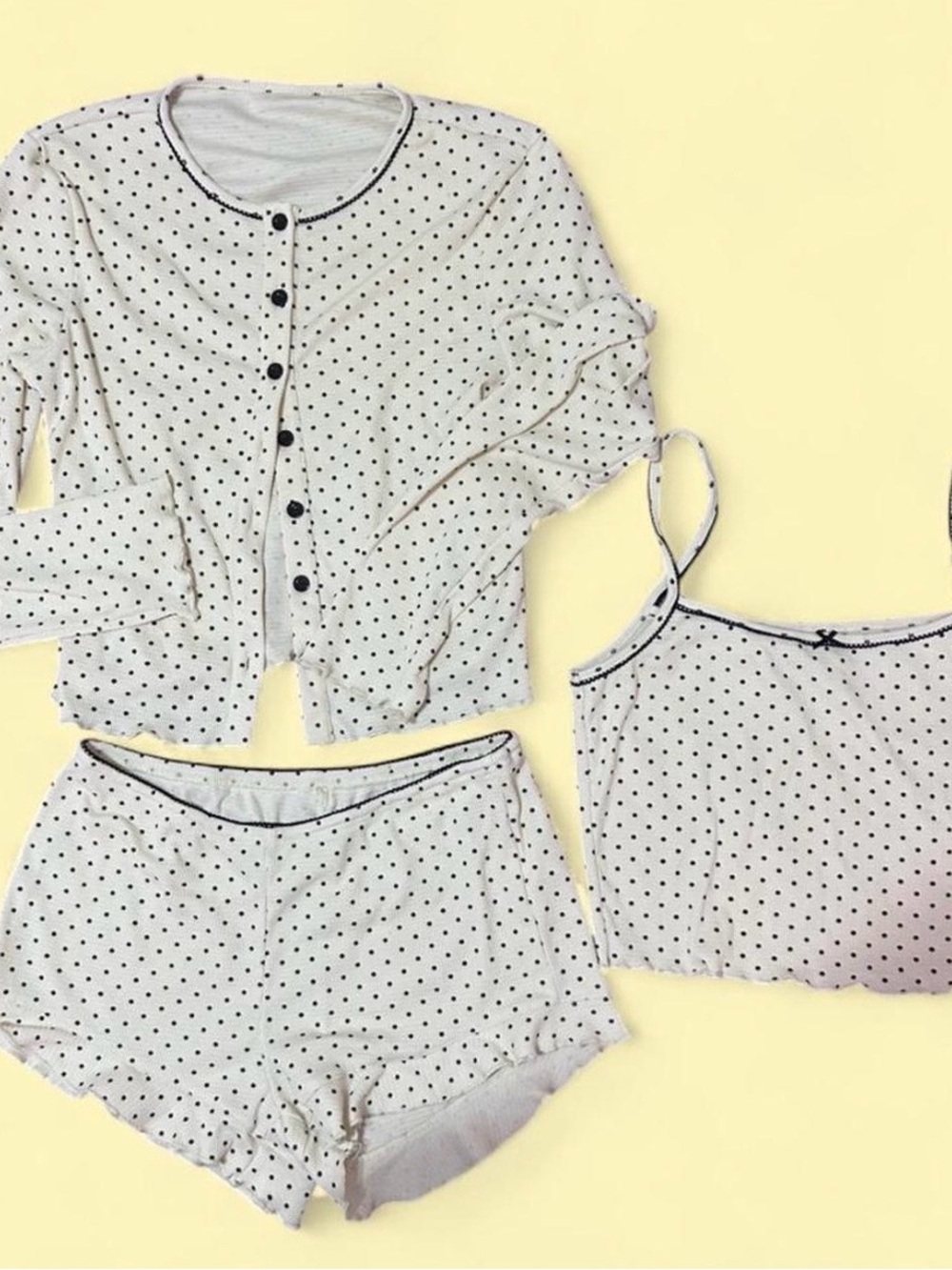 Women's 3-Piece Polka Dot Sleep Set - cream/Black